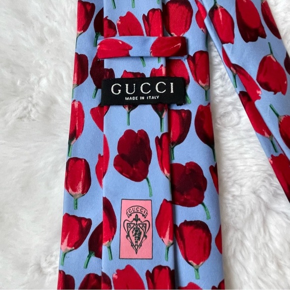 GUCCI Silk Flower Print Mens tie - Picture 2 of 7